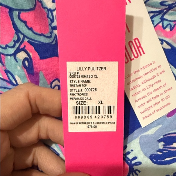 Lilly Pulitzer Pink and Blue Mermaids Call Neon Long Sleeve Top NEW XL 14 16 NWT - Picture 3 of 6